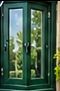 Green Wooden Cabinet with Glass Doors