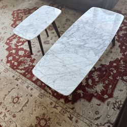 ARTICLE Vena Marble Coffeeh Table and End Table- Walnut