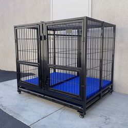 $280 (New in Box) X-Large 49” heavy duty folding dog cage 49x38x43” double-door kennel w/ divider