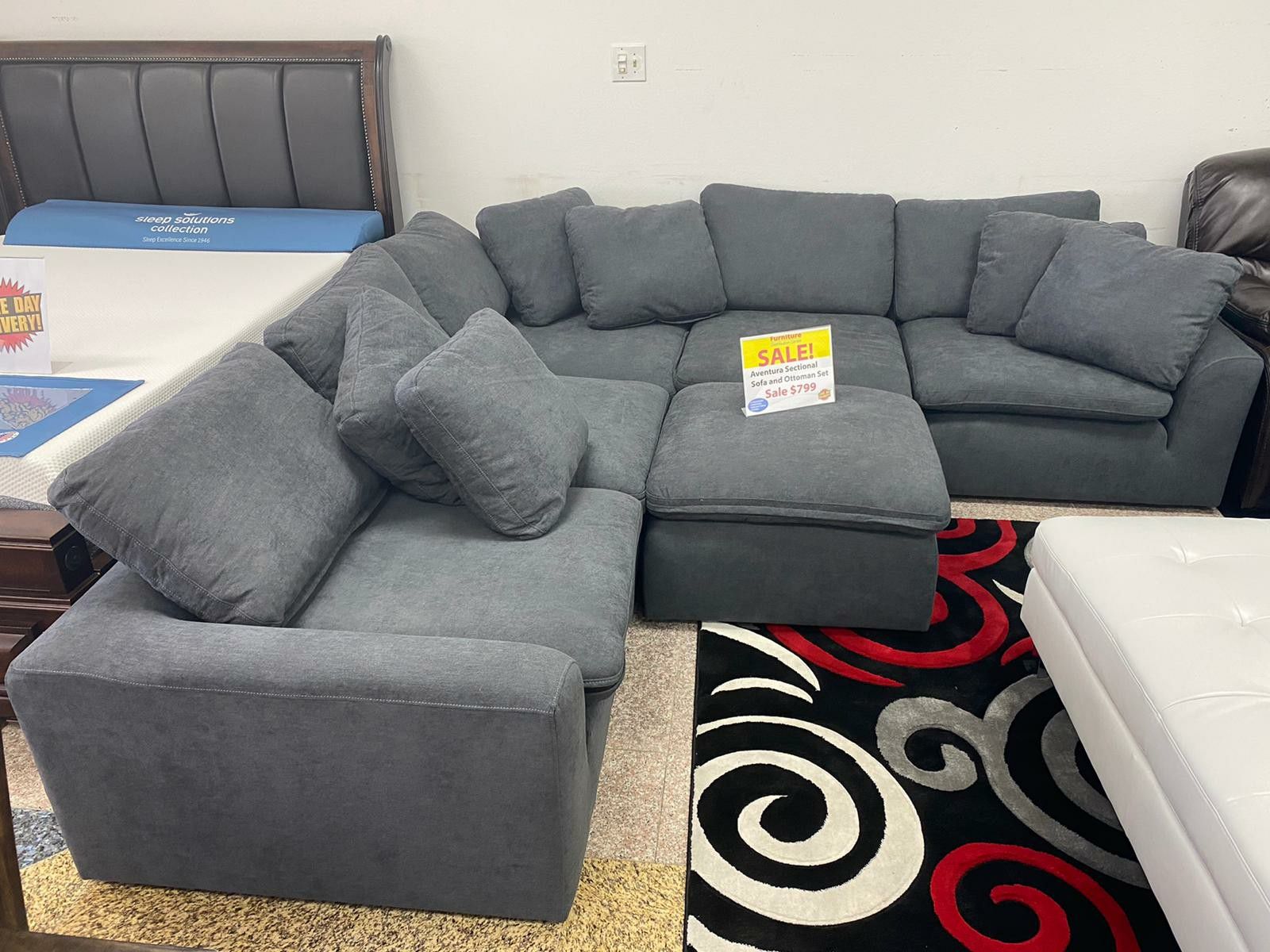 WE ARE OPEN! COMFY NEW AVENTURA SECTIONAL SOFA AND OTTOMAN SET ON SALE ONLY $699. SAME DAY DELIVERY!! FINANCING AVAILABLE!!