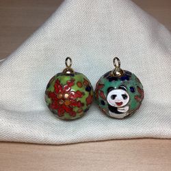 Set Of Two Vintage Cloisonné Enamel  Ball Pendants 