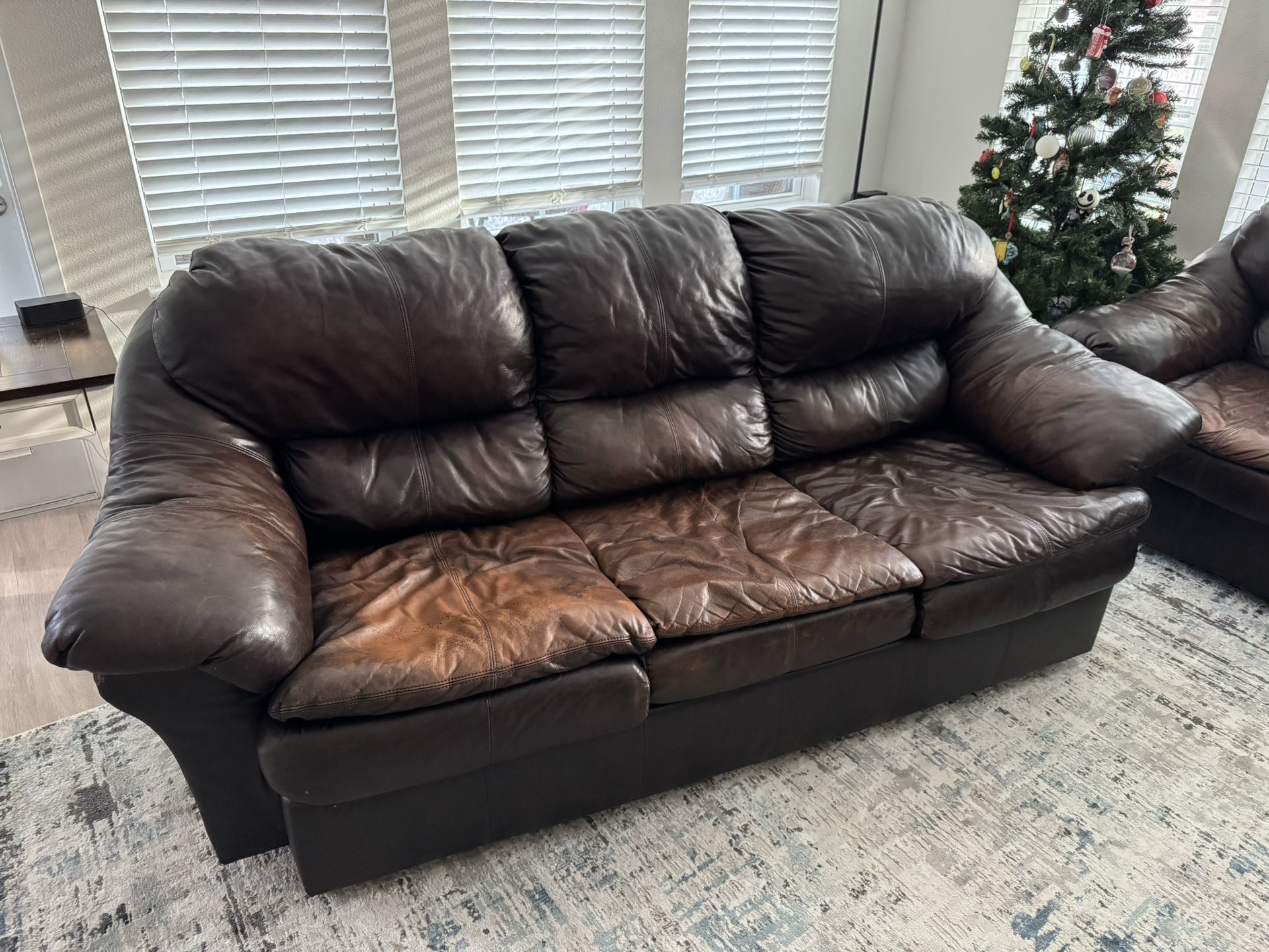 Dark Brown 3-Seater Leather Pull-Out Sleeper Sofa Couch