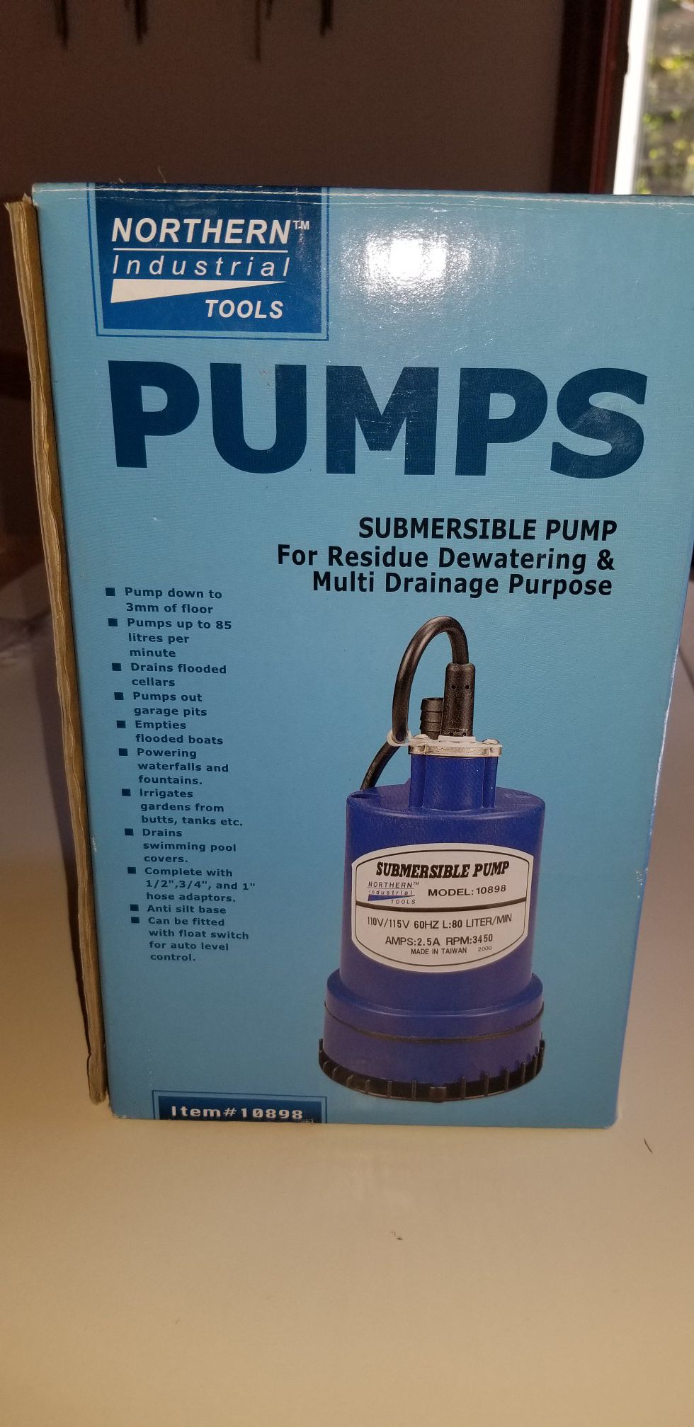 NEW IN BOX NORTHERN INDUSTRIAL TOOLS SUBMERSIBLE PUMP. PICK UP MIDDLEBORO ONLY