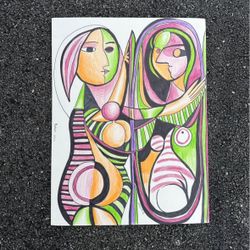 colored pencil illustration Picasso inspired original drawing 15x20”