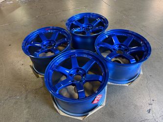 Volk TE37SL 18x10.5 +22 5x114.3 Hyper Blue (Brand New Set of 4)