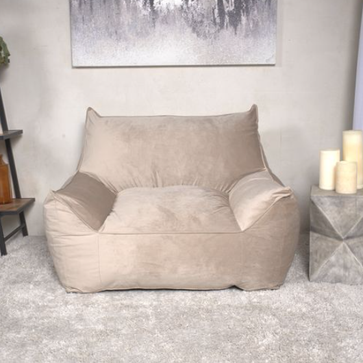 Plano Modern Velveteen Upholstered Bean Bag Chair with Armrests Taupe