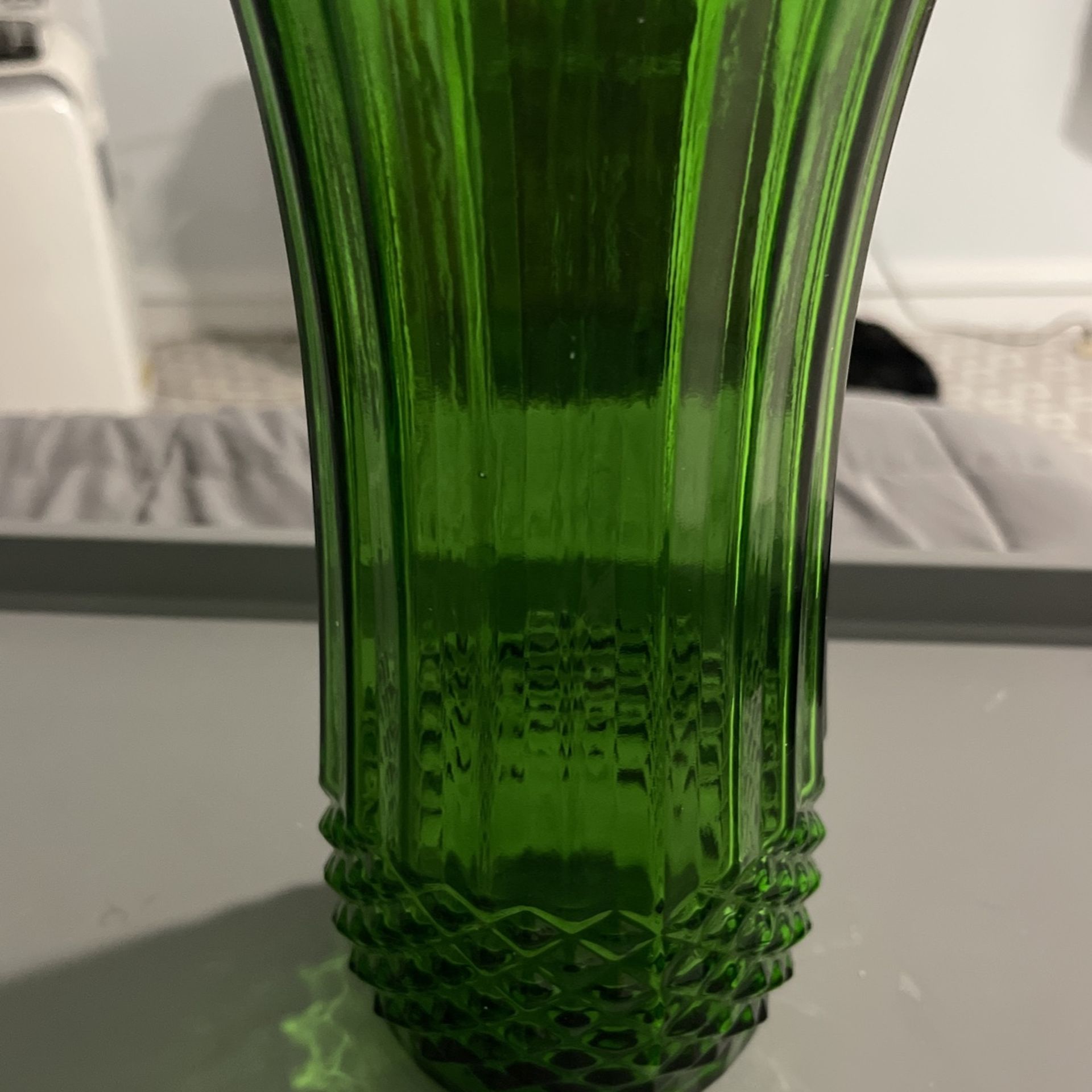 78 YEARS OLD BEAUTIFUL Glass Green 1940s  VASE 10 " tall 