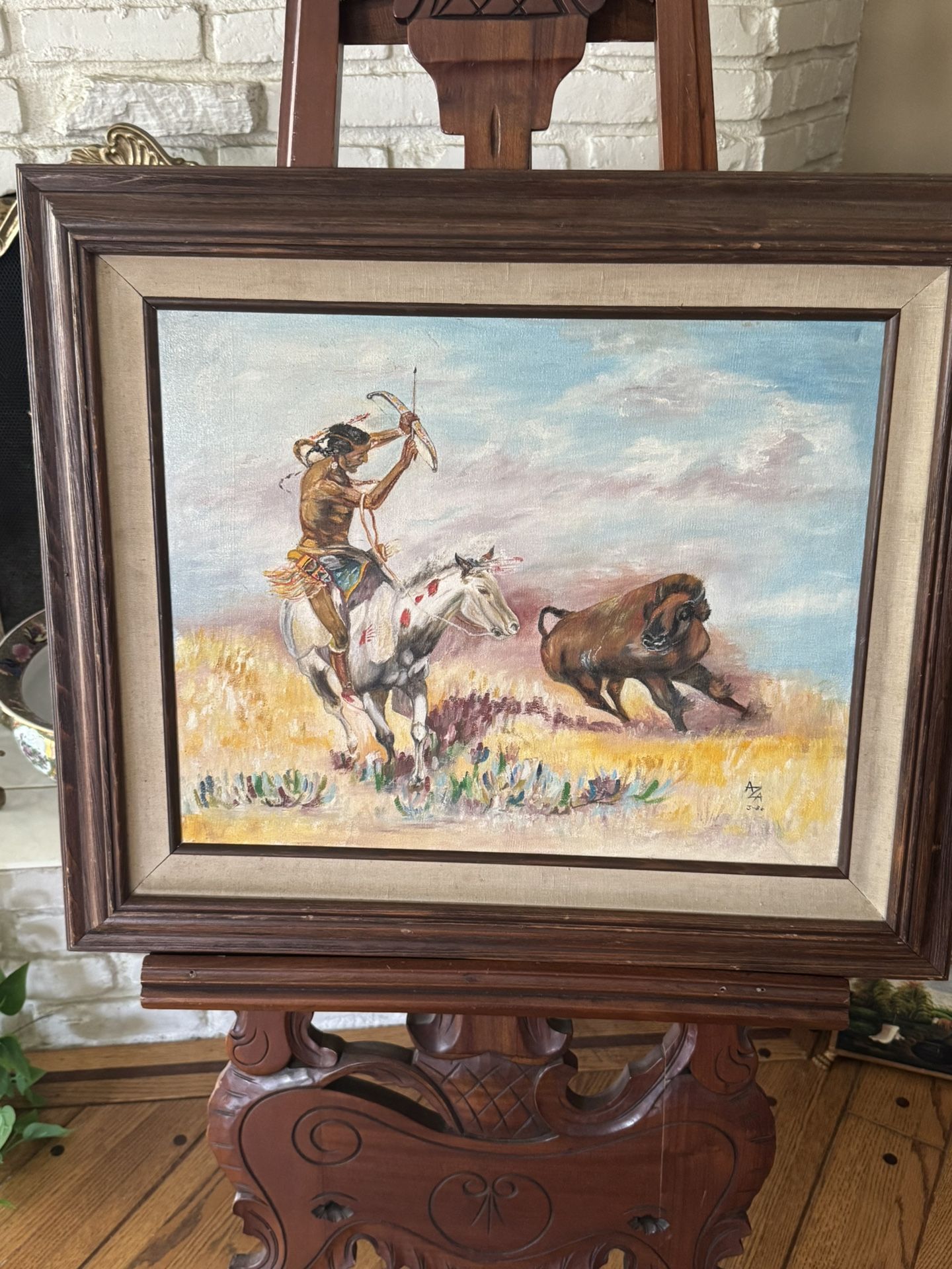Vintage Western oil painting “ Buffalo Hunt”