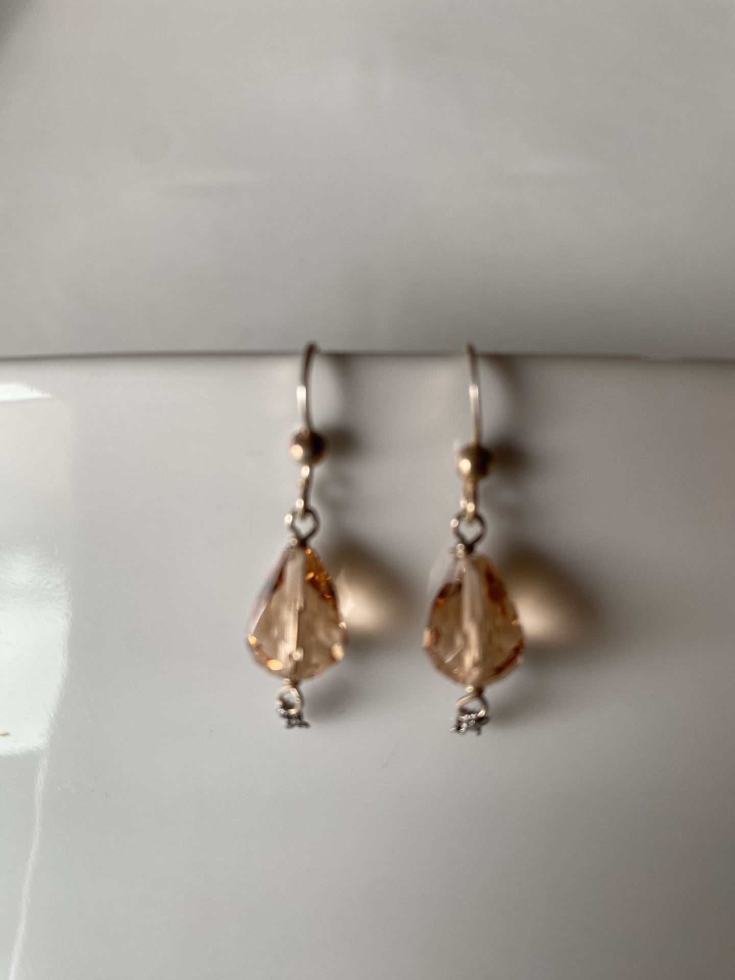 Sterling Silver and Rose faceted Swarovski crystal tear drop dangle earrings. 