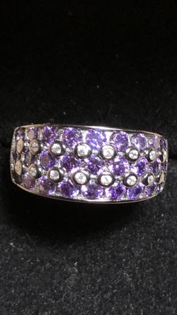 Sterling Sliver Topaz Amethyst Ring Band Size 6