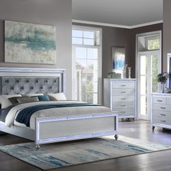 5PC Led Gray Velvet Nora Bedroom Set