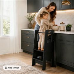 Wooden Kitchen Step Stool for Kids - Toddler Learning Tower with Adjustable Footrest, Non-Slip Stable Base Play Grow