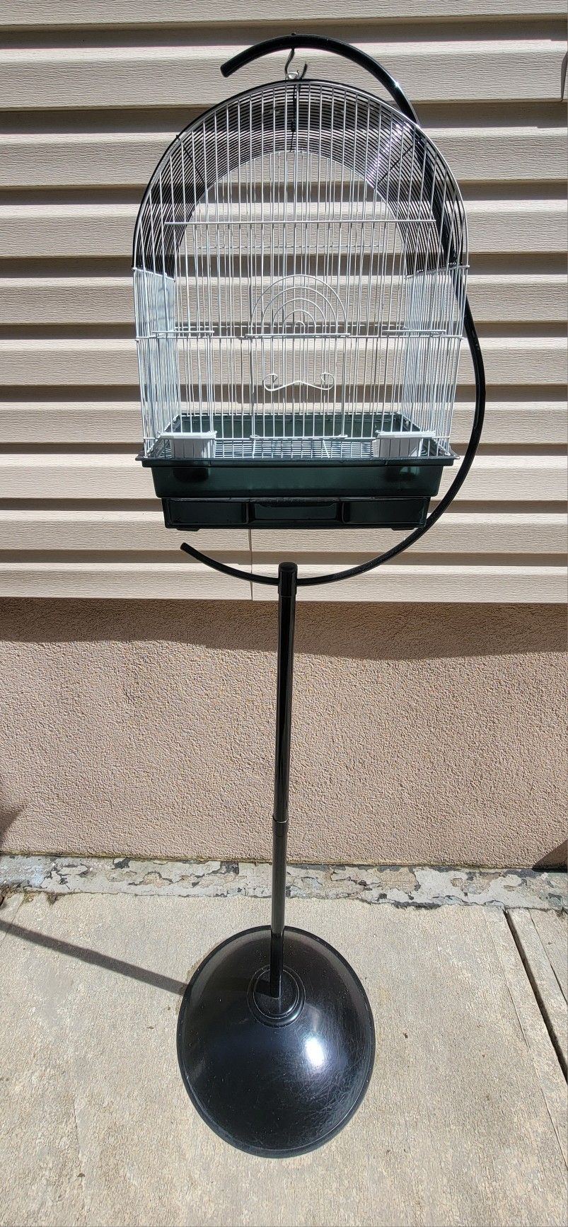 Black White Metal Small Bird Cage With Crescent Hanging Stand