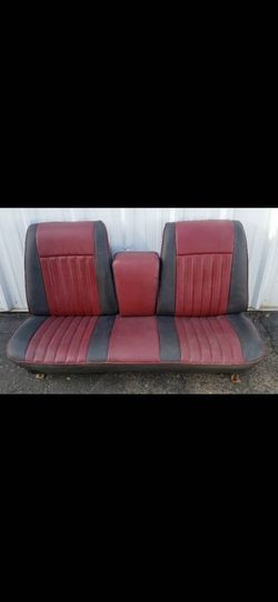 1(contact info removed)  GM Strato Bench Seat Red and Black Two-Tone Vinyl - Auto Parts
