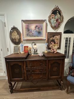 Antique Dark Wood Buffet Sideboard