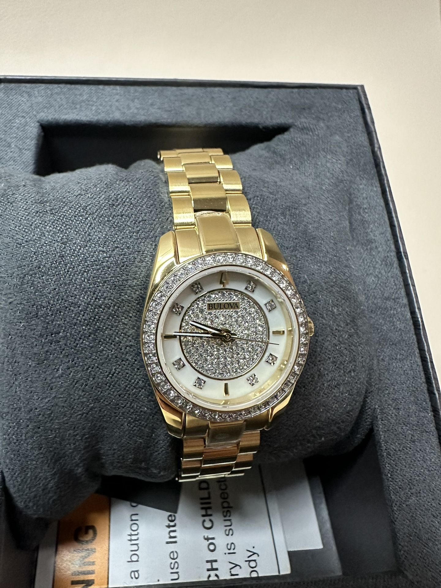 Bulova Classic Gold Tone Stainless Steel Crystal Ladies Watch