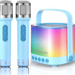 Karaoke Machine for Kids and Adults, Portable Bluetooth 5.3 Speaker with 2 Wireless Microphones, Five Disco LED Light Modes, Five Fun Sound Modes, for
