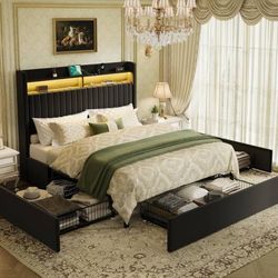 Full Size Upholstered Platform Bed Frame with 3 Spacious Storage Drawers, Built-