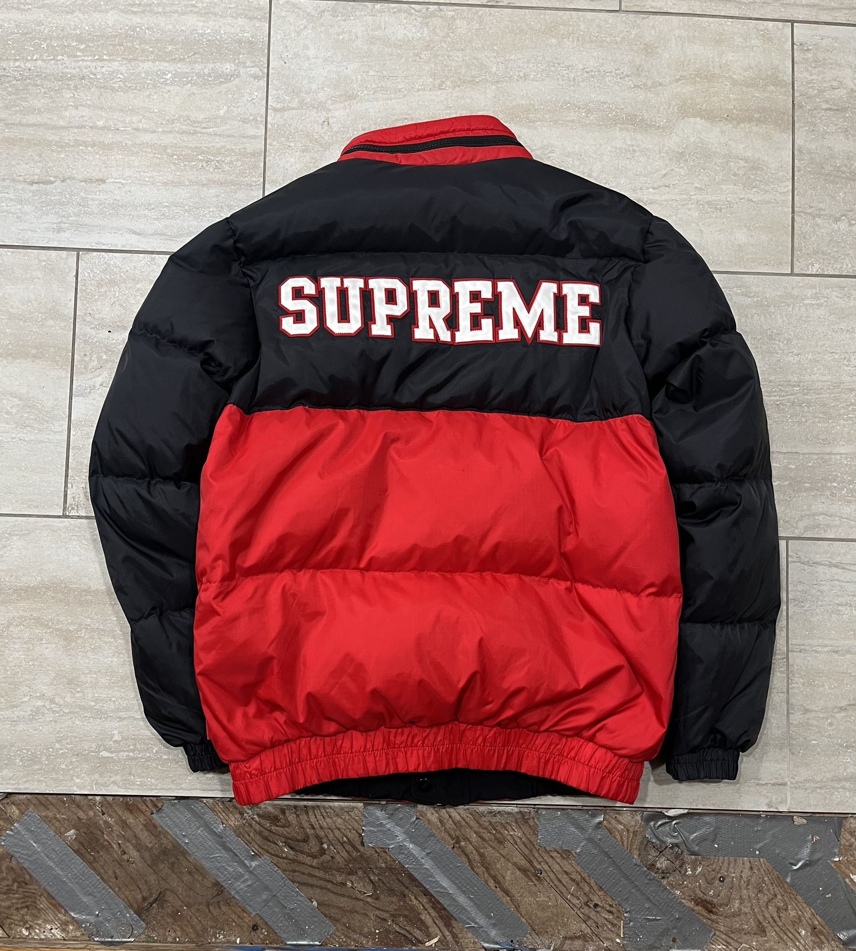 Supreme Spell-Out Reversible Puffy Puffer Jacket With Secret Hood, Mens Medium