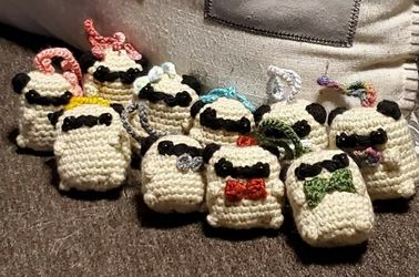 Hand made pug Christmas ornaments