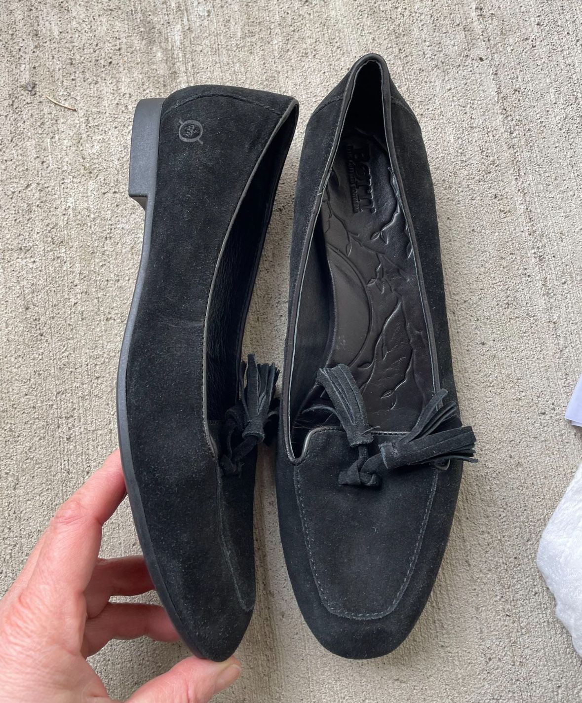Born Fringe Leather Suede Ballet Flat Loafers size 9.5