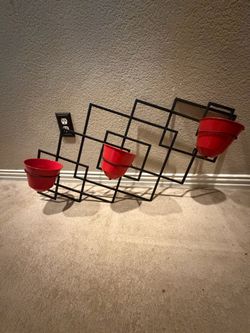 Wall-Mount Metal Planter with 3 Red Pots