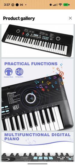 61 key keyboard Piano,Portable Electronic Digital Piano,Built In Dual Speakers,External Microphone,Power Plug,Rich Teaching Content,Multi-Functional E
