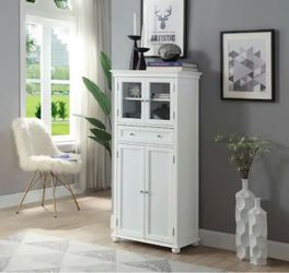 Hampton Harbor 56.49 in. Hx28.14 in Wx17.51 in.D White Freestanding Linen Cabinet