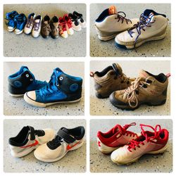 Boys Shoes/sneakers/Cleats Sizes 2-4 Nike, Converse, Under Armour, Shaq, etc...  Nike Size 2 Under Armour Cleats Size 3 Converse All Star Size 3 Shaq 