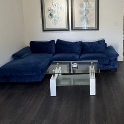 Velvet Blue Sectional Lounge Couch 