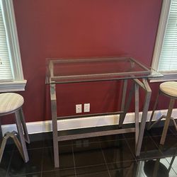 Counter Height Glass Table with 2 Stools 