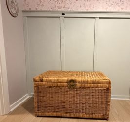 Vintage wicker trunk with brass hardware