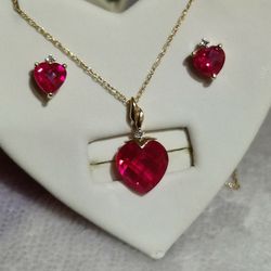 Beautiful Ruby Diamond Heart Set In 10k Gold