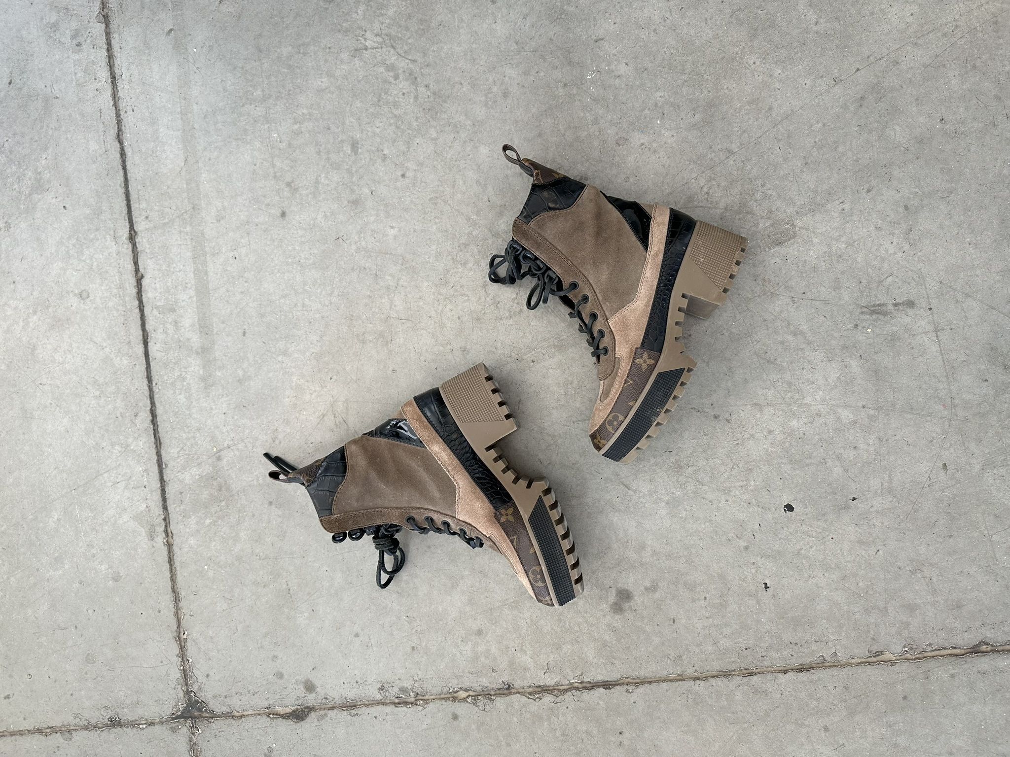 LV Monogram Suede Combat Boots
