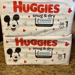 Set of 2 huggies Snug & dry•SIZE 1•38ct• all for $18