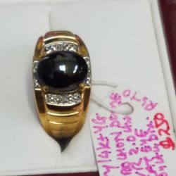 14k Yellow Gold Oval Dome Cabochon 2.0 ctw Cat Eye 0.04ctw Dia Size 10