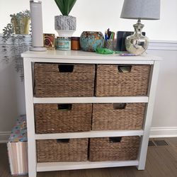White Storage Cube Console with Woven Baskets