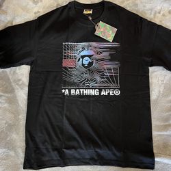 A Bathing Ape Men's Black Cotton Graphic Logo Crew Neck Short Sleeve T-Shirt XL