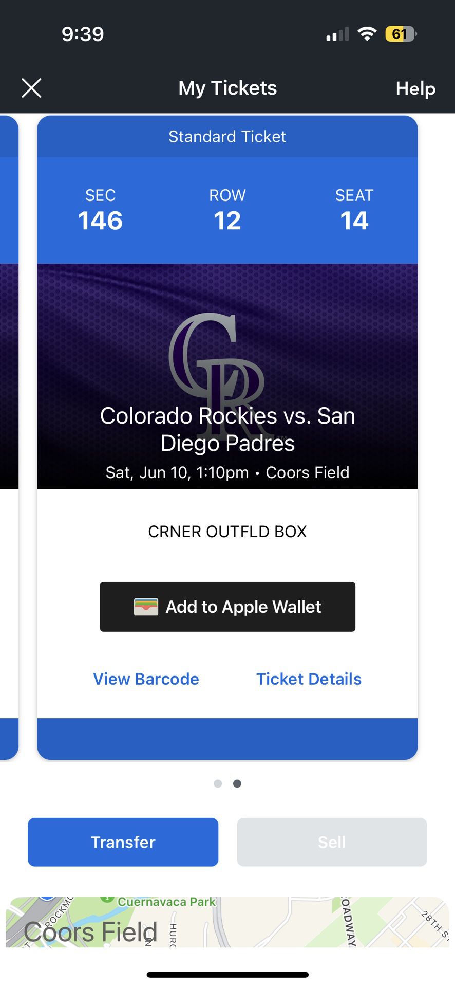 2 Rockies Padres tickets June 10th