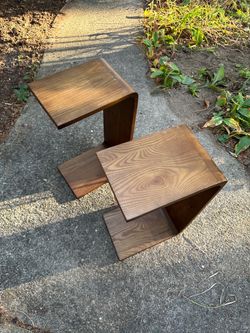 Set of 2 Modern Walnut C-Shaped Side Tables
