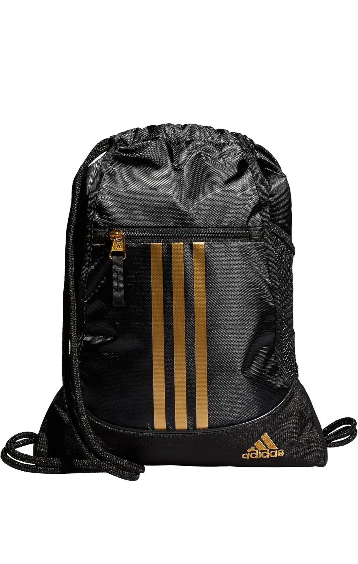 Adidas Alliance Sackpack, Drawstring, Lightweight Small Gym Bag, Soccer black And gold