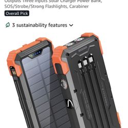 GOODaaa Portable Charger 42800mAh Built in 4 Cables and Thermometer 15W Fast Charging Power Bank Five Outputs Three Inputs Solar Charger Power Bank, S