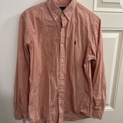 Ralph Lauren Men’s  Pink Lined Down Dress Button Medium SizeLong Sleeve Shirt