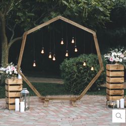 Rustic Wooden Wedding Arch, Heptagonal Photo Backdrop Stand 7ft