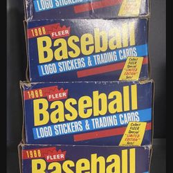 1988 FLEER Baseball Trading Card Wax Packs x 4 Boxes 