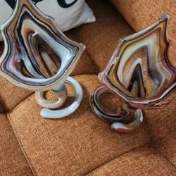 1950s ART GLASS  vase coil stem hand blown  Brown Tones