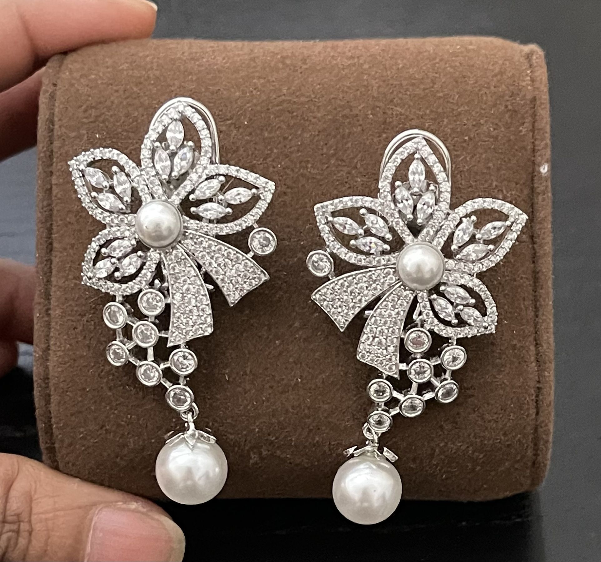 14k White Gold Plated American Diamond Earrings