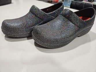 Black Glitter Slip-On Clogs Crocs womens size 8 wide