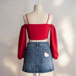 super cute outfit red croptop & Hello kitty skirt size small