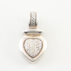 David Yurman Sterling Silver Diamond Heart Enhancer Pendant with 18K White Gold Accents (Chain Not Included)